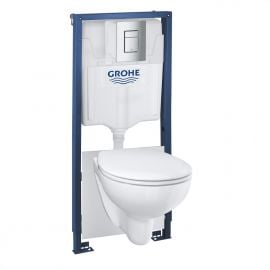 Grohe set - Built-in Toilet Bowl BauCeramic Rimless with SC seat, frame h=1130 mm, Skate Cosmo flush plate, fittings, seal, 39586000 | Built-in wc frames and buttons | prof.lv Viss Online