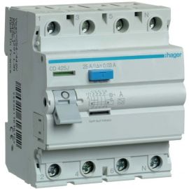 Hager CD425J Combined Residual Current Circuit Breaker 4-pole, 25A/30mA, AC | Leakage power switches | prof.lv Viss Online
