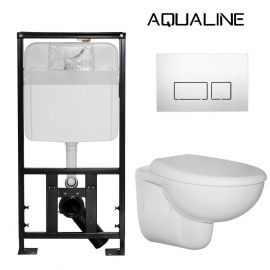 Aqualine Classic WC Set Built-in Toilet Bowl, Frame, Seat, Button 1190x550mm, 4172NUR2K | Built-in wc frames and buttons | prof.lv Viss Online