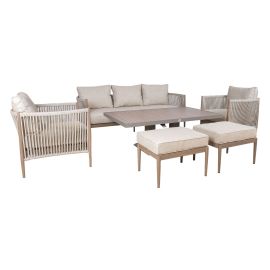 Dārza mēbeļu Komplekts Home4you Medina, Galds + dīvāns + 2 krēsli + 2 pufi, Bēša (25145) | Home4you | prof.lv Viss Online