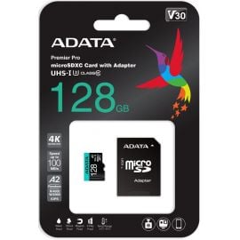 Adata AUSDX128GUI3V30SA2-RA1 Micro SD Memory Card 128GB, With SD Adapter Black/Blue | Memory cards | prof.lv Viss Online