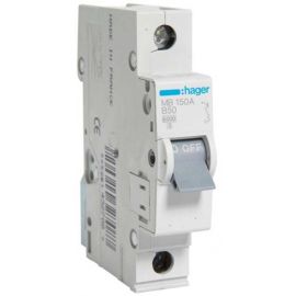 Hager MB150A Automatic Circuit Breaker 1-Pole, 50A, B Curve, 6kA (1 pack=12pcs) | Automatic switches | prof.lv Viss Online
