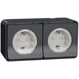 Schneider Electric Mureva Styl Surface-Mounted Socket Outlet 2P+E, With Lid, IP55, Grey (MUR36029)