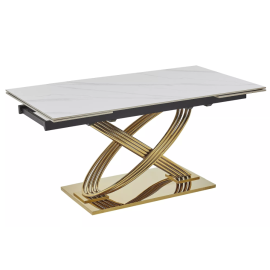 Virtuves galds Signal Hermes II, 90x160-240x75cm, Marmora balta/Zelta (HERMESIIBZL160) | Virtuves galdi / ēdamgaldi | prof.lv Viss Online