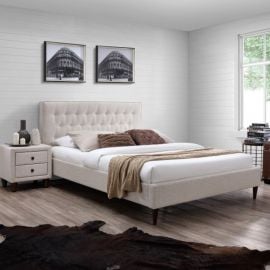 Двуспальная кровать Home4You Emilia 180x200 см, без матраса, бежевая | Мебель для спальни | prof.lv Viss Online