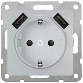 Siemens Delta I-System Socket Outlet with 2 USB 1-v. with Earth, Silver (5UB1970-0AM01) | Siemens | prof.lv Viss Online