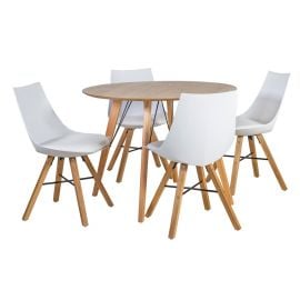 Home4You Helena Dining Room Set, Table + 4 Chairs, 100x100x75cm, White (K200748) | Dining room sets | prof.lv Viss Online