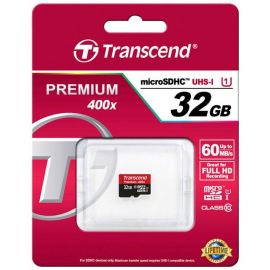 Transcend TS32GUSDCU1 Micro SD Memory Card 32GB, 60MB/s, Black/Red | Data carriers | prof.lv Viss Online