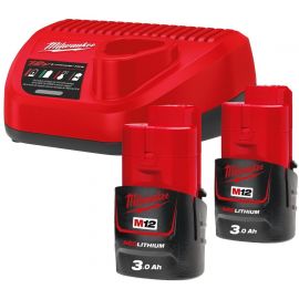 Milwaukee M12 NRG-302 Charger 12V + Batteries Li-ion 2x12V, 3Ah (4933451902) | Batteries and chargers | prof.lv Viss Online