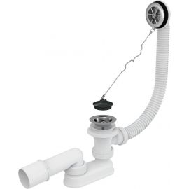 Алька A501 Сифон для ванны 50 мм Белый/Хром/Черный с цепочкой (210104) | Сифоны для ванны | prof.lv Viss Online