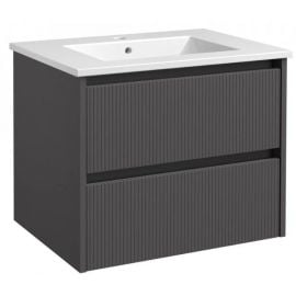 Мебель для ванной комнаты Raguvos Baldai Urban 61,5x46,5 см с раковиной и шкафчиком с черным алюминиевым профилем, матово-серый (201133105)