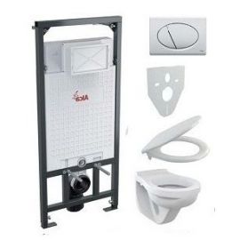 6 in 1 set: Jika Alca frame + Jika Norma Built-in Toilet Bowl + seat + flush button + fittings + seal | Built-in wc frames and buttons | prof.lv Viss Online