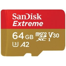Micro SD-карта памяти SanDisk SDSQXAH-064G-GN6AA, 64 ГБ, 160 МБ/с, с адаптером SD, красно-золотая | Sandisk | prof.lv Viss Online