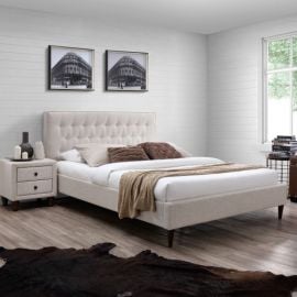 Двуспальная кровать Home4You Emilia 160x200 см, без матраса, бежевая | Двуспальные кровати | prof.lv Viss Online