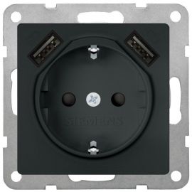 Siemens Delta I-System Socket Outlet with 2 USB 1-v. with Earth, Black (5UB1970-0CM01) | Electrical outlets & switches | prof.lv Viss Online