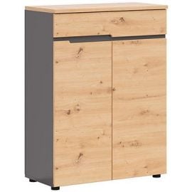 Black Red White Memphis Chest of Drawers, 80x38x107cm, Grey/Oak (M252-KOM2D1S/11/8-GF/DASN) | Commodes | prof.lv Viss Online