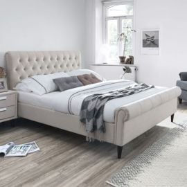 Двуспальная кровать Home4You Lucia 160x200 см, без матраса, бежевая | Kровати | prof.lv Viss Online