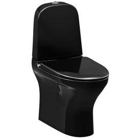 Gustavsberg Estetic 8300 Toilet Bowl Rimless with Horizontal Outlet (90°), Soft Close (QR) Seat, Black Without Flushing Edge (GB1183002S0231G) | Gustavsberg | prof.lv Viss Online