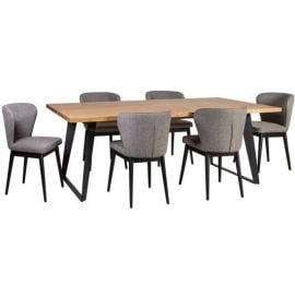 Стол и 6 стульев для столовой Home4You Lisbon, дерево/черный/серый (K18101) | Наборы для столовой | prof.lv Viss Online