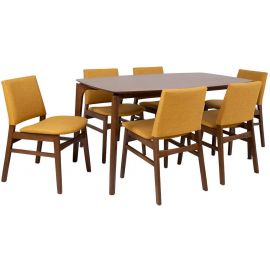 Home4you Haydie Dining Room Set Table + 6 Chairs, Brown/Yellow (K20396) | Dining room sets | prof.lv Viss Online