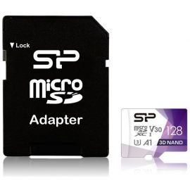 Micro SD-карта Silicon Power SP128GBSTXDU3V20AB 128 ГБ с адаптером SD, фиолетовая/белая | Носители данных | prof.lv Viss Online
