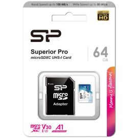 Silicon Power SP064GBSTXDU3V20AB Micro SD Memory Card 64GB, With SD Adapter Blue/White | Data carriers | prof.lv Viss Online