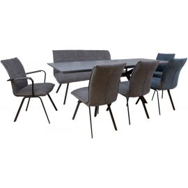 Home4You Eddy 2 Dining Room Set Table + 5 Chairs + Bench, Black (K103358) | Dining room sets | prof.lv Viss Online
