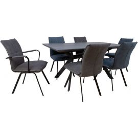 Home4You Eddy 2 Комплект обеденной группы Стол + 6 стульев Черный (K103354) | Наборы для столовой | prof.lv Viss Online