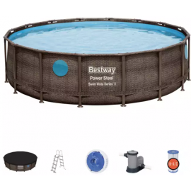 Bestway Power Steel Swim Vista Frame Pool with Water Filter 488x122cm Brown (380042) | Pools and accessories | prof.lv Viss Online