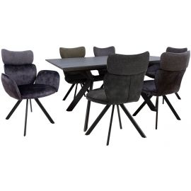 Home4You Eddy 2 Комплект обеденной группы Стол + 6 стульев Черный (K103351) | Наборы для столовой | prof.lv Viss Online