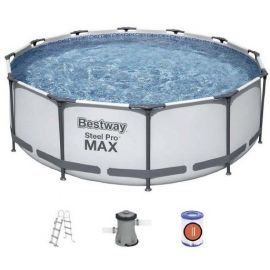 Bestway Steel Pro Max Frame Pool with Water Filter 366x100cm Grey/White (142824) | Recreation for children | prof.lv Viss Online