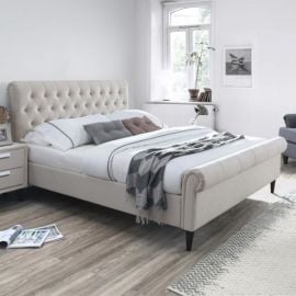 Диван-кровать Home4You Lucia 160x200 с матрасом, бежевый (K288512) | Двуспальные кровати | prof.lv Viss Online