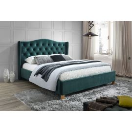 Спальня Signal Aspen Velvet с двуспальной кроватью 160x200 см, без матраса, зеленая | Двуспальные кровати | prof.lv Viss Online