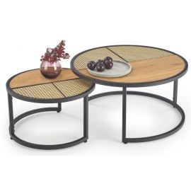 Halmar Garmina Coffee Table Set 70x70x36cm, Oak/Black | Coffee tables | prof.lv Viss Online