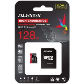 Adata AUSDX128GUI3V30SHA2-RA1 Micro SD Memory Card 128GB, 100MB/s, With SD Adapter Black/Red | Adata | prof.lv Viss Online