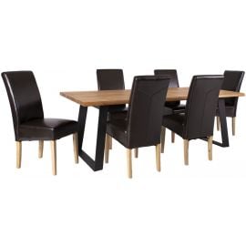 Столовая группа Home4You Rotterdam: стол + 6 стульев, дуб/черный (K181123) | Наборы для столовой | prof.lv Viss Online