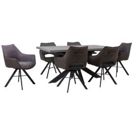 Комплект для гостиной Home4You Eddy, Стол + 6 стульев, 200x90x76см, Серый (K245042) | Наборы для столовой | prof.lv Viss Online
