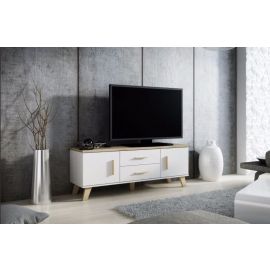 Halmar Lotta TV Stand, 140x40x53cm, White/Oak (CAMA-LOTTA-RTV-140-2D2S-BI/DSO) | Living room furniture | prof.lv Viss Online