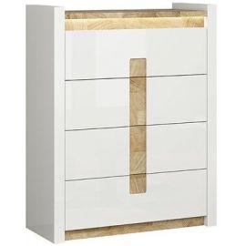 Black Red White Alameda Chest of Drawers, 97x42x123cm, White/Oak (S420-KOM4S-BIP/DWM/BIP) | Living room furniture | prof.lv Viss Online