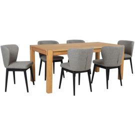 Home4You Chicago New Dining Room Set Table + 6 Chairs Grey/Oak/Black (K840018) | Dining room sets | prof.lv Viss Online