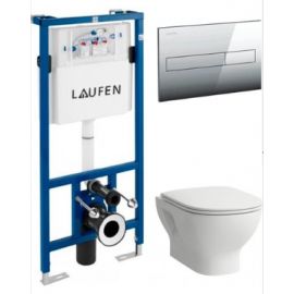 Komplekts Iebūvējamais Rāmis Laufen LIS CW1,  ar WC Lua Basic Rimless ar vāku un pogu LIS AW1, Hromētu (KK LUA BASIC RIMLESS CH1) | Iebūvējamie tualetes podu rāmji - komplekti | prof.lv Viss Online