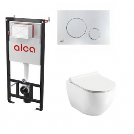 Ravak 5 in 1 set: UniChrome Rim Off Built-in Toilet Bowl + SoftClose seat + Alca Built-in Frame + ALCA M671 flush button + wall noise seal, KOMP-ALCA13 | Built-in wc frames and buttons | prof.lv Viss Online