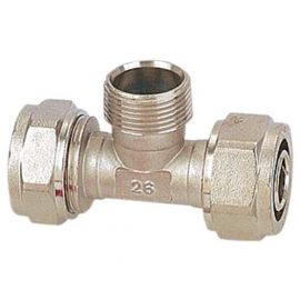 Nickel-plated brass three-way pipe fitting with external thread | Nickel-plated brass compression fittings | prof.lv Viss Online