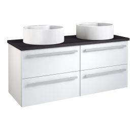 Raguvos Furniture Serena 121cm Round Cabinet with 2 Sinks White Glossy (Black Oak Surface) (1431391101) | Sinks with Cabinet | prof.lv Viss Online
