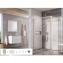 Ravak SET 11L Komplekts Blix Slim BLSDP2 + BLSPS, 110x80cm H=195cm, Ar paliktni Gigant Pro Chrome, Spīdīga ar caurspīdīgu stiklu, kreisā puse | Dušas kabīnes | prof.lv Viss Online