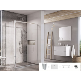 Ravak SET 11R Komplekts Blix Slim BLSDP2 + BLSPS, 110x80cm H=195cm, Ar paliktni Gigant Pro Chrome, Spīdīga ar caurspīdīgu stiklu, labā puse | Dušas kabīnes | prof.lv Viss Online