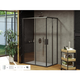 Ravak SET 19L Komplekts Blix Slim BLSRV2K+BLSRV2K, 80x120cm H=195cm, Ar paliktni Gigant Pro Chrome, Melna ar caurspīdīgu stiklu, kreisā puse | Dušas kabīnes | prof.lv Viss Online
