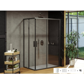 Ravak SET 19R Komplekts Blix Slim BLSRV2K+BLSRV2K, 80x120cm H=195cm, Ar paliktni Gigant Pro Chrome, Melna ar caurspīdīgu stiklu, labā puse | Dušas kabīnes | prof.lv Viss Online