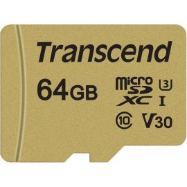 Transcend GUSD500S Micro SD карта памяти 95MB/s, с адаптером SD, золотая | Transcend | prof.lv Viss Online