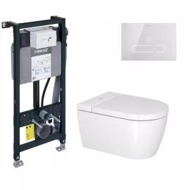 Iebūvējamais Tualetes Pods Duravit SensoWash Starck F ar montāžas rāmi, ar SC duroplast vāku, balta poga (WD7014001000) | Система инсталляции для подвесного унитаза (комплекты) | prof.lv Viss Online